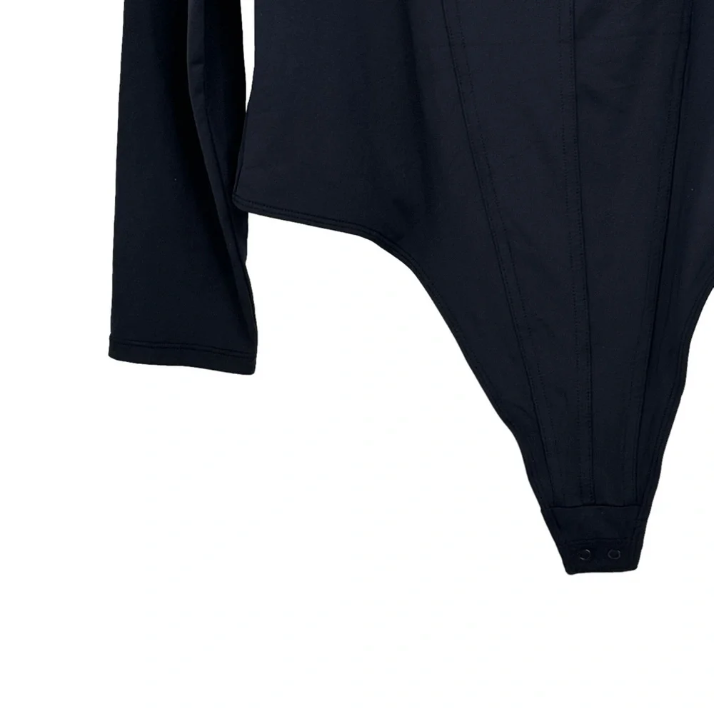 *House of Harlow 1960 Size XL Black Nylon/Elastane Square Neck Thong Bodysuit